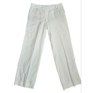 Talbots Womens Irish Linen White Pants Sz 10 Coastal Nautical Euro Summer